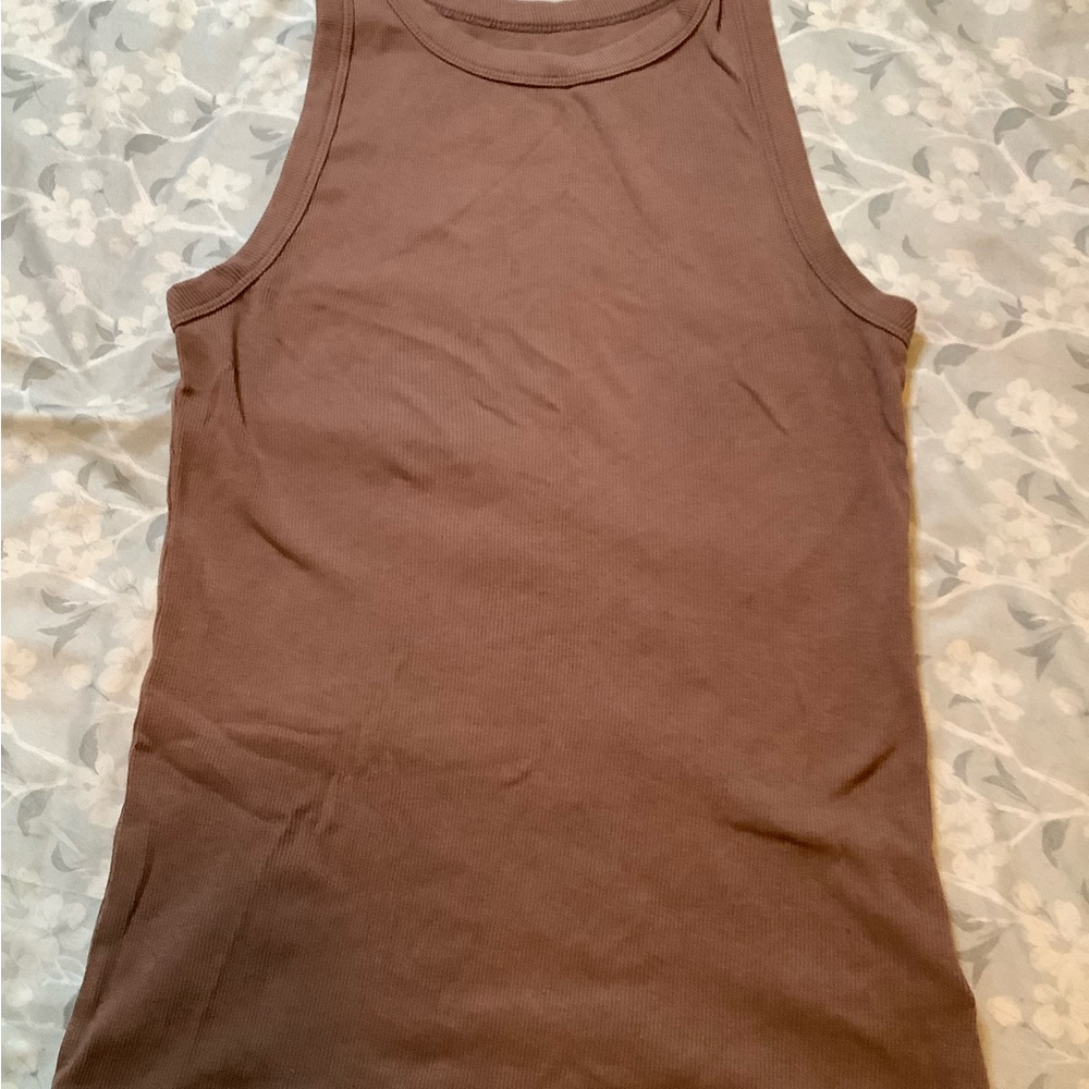 a new day Brown Ribbed Tank Top